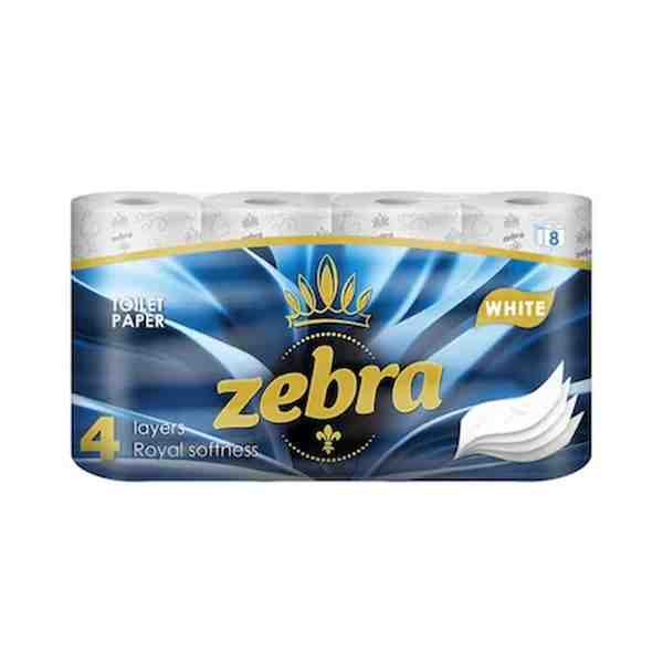 Zebra – Hârtie igienică White, 4 straturi, 8 role