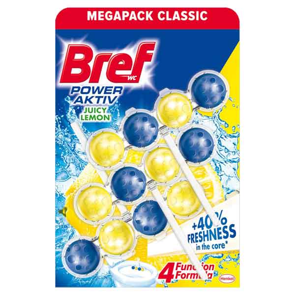 Bref - Odorizant toaletă Power Aktiv Lemon, 3x50 gr.