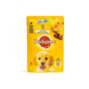 Pedigree - Hrană umedă pentru câini cu pui și orez Junior 100 gr.