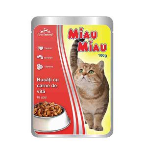 Miau Miau - Hrană umedă pisici cu vită în sos 100 gr.