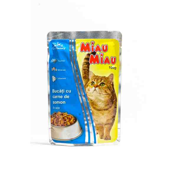 Miau Miau - Hrană umedă pisici cu somon 100 gr.