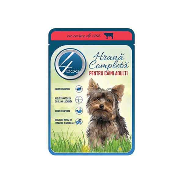 4 Dog - Hrană umedă pentru câini cu vită 100 gr.