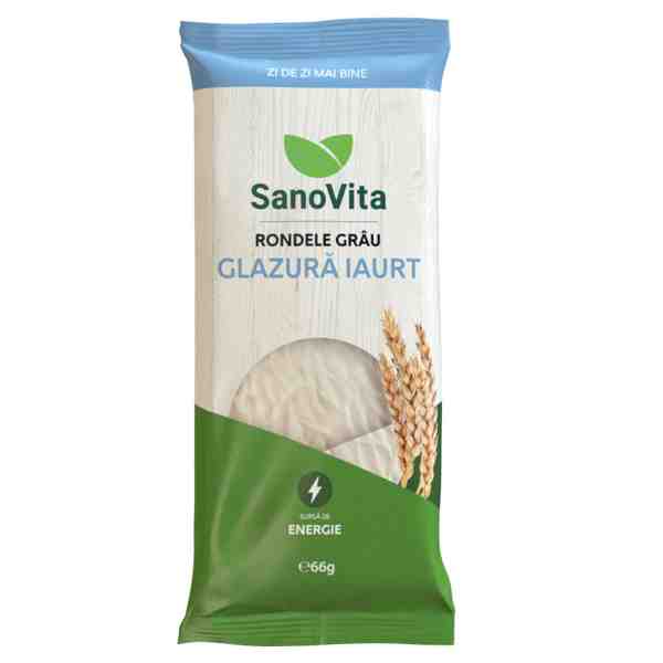 SanoVita - Rondele din grâu expandat glazură iaurt 66 gr.