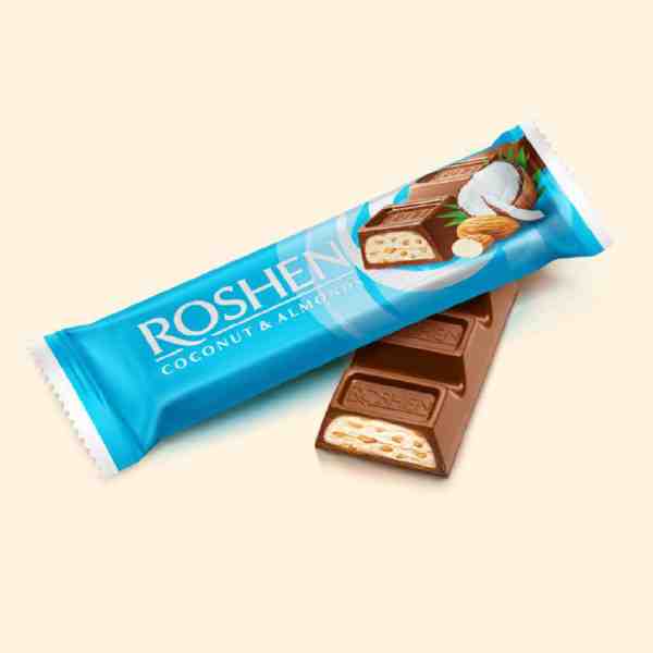 Roshen – Baton de ciocolată cu nucă de cocos și migdale 29 gr.